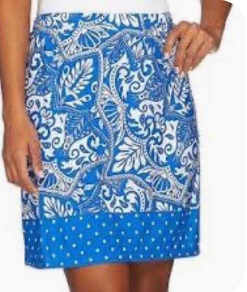 Susan Graver Liquid Knit Skort Skirt Women's Plus Size 1X Blue White Skirt 16 18